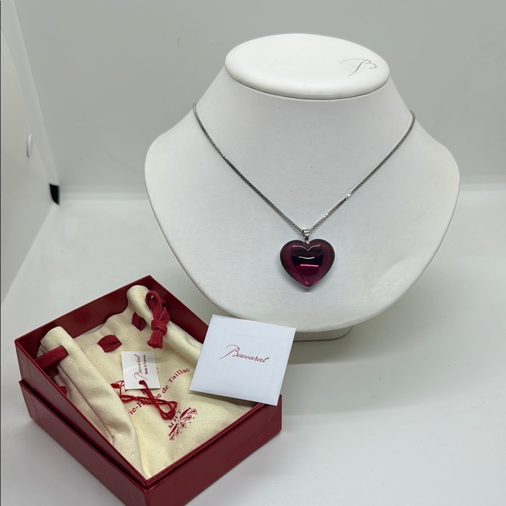 Baccarat Silver and Red Heart Pendant Necklace